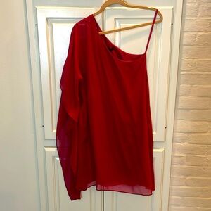 BCBG Maxazria-red one shoulder dress-size xs
